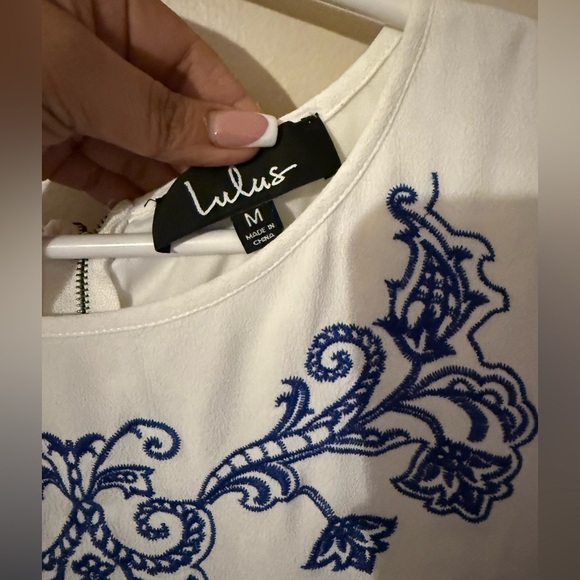 Lulus Tale to Tell Blue and Ivory Embroidered Shift Dress M - Picture 3 of 5
